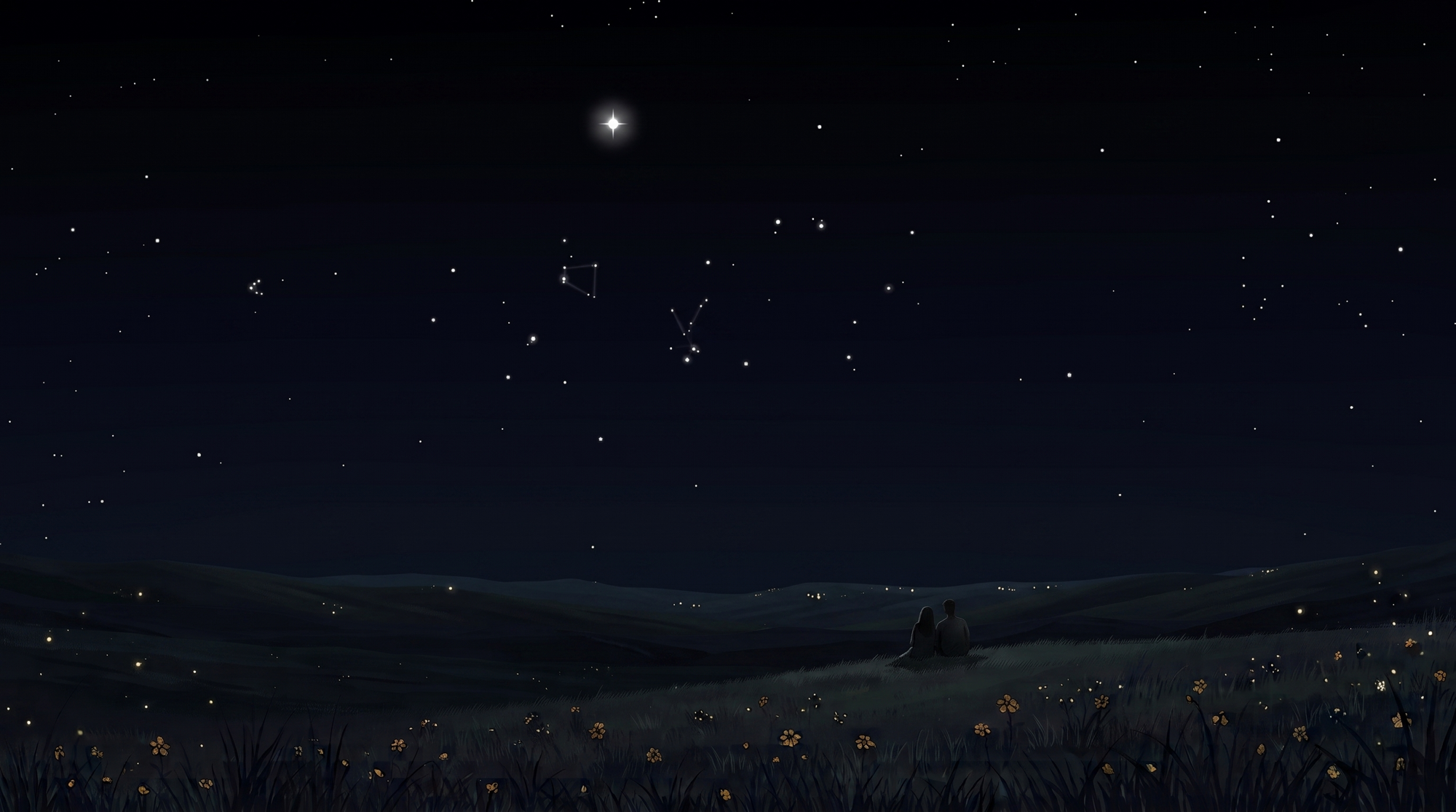 Night sky over quiet hills